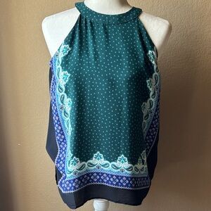 LOFT Teal Handkerchief Paisley Print Halter Top, Size Small